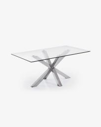 Τραπέζι Argo, γυαλί και πόδια από ανοξείδωτο ατσάλι, 160 x 90 εκ