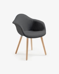 Καρέκλα Kevya, σκούρο γκρι και πόδια από ξύλο οξυάς