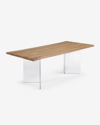Τραπέζι Lotty, καπλαμάς δρυός σε φυσικό φινίρισμα και γυάλινα πόδια, 220x100εκ