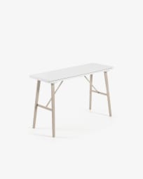 Κονσόλα-Τραπέζι Aruna, λευκό MDF, πόδια από ατσάλι σε ξύλινο φινίρισμα, 130 x 45 (90) εκ
