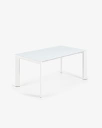 Επεκτεινόμενο τραπέζι Axis, λευκό γυαλί και λευκά ατσάλινα πόδια, 160(220)εκ