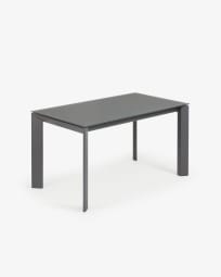 Επεκτεινόμενο τραπέζι Axis, γκρι γυαλί και ατσάλινα πόδια γραφίτη, 140(200)εκ