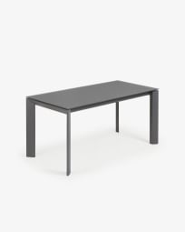 Επεκτεινόμενο τραπέζι Axis, γκρι γυαλί και ατσάλινα πόδια γραφίτη, 160(220)εκ