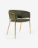 Καρέκλα Runnie, σκούρο πράσινο chenille και μεταλλικά πόδια σε χρυσό φινίρισμα