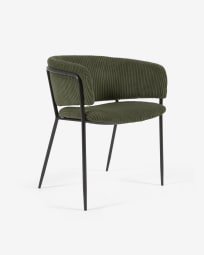 Καρέκλα Runnie, χοντρό κοτλέ, σκούρο πράσινο, μεταλλικά πόδια σε μαλυρο φινίρισμα