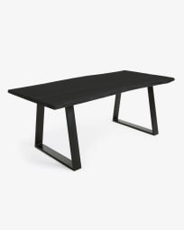 Τραπέζι Alaia, μαύρο μασίφ ξύλο ακακίς και μαύρα μεταλλικά πόδια, 200 x 95 εκ