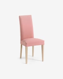 Καρέκλα Freda, ροζ και πόδια σε μασίφ ξύλο οξυάς σε φυσικό φινίρισμα