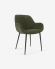Καρέκλα Konna, σκούρο πράσινο χοντρό κοτλέ και μασίφ πόδια οξυάς σε μαύρο φινίρισμα