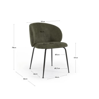 Καρέκλα Minna, πράσινο chenille και μεταλλικά πόδια σε μαύρο φινίρισμα - μεγέθη