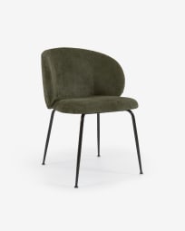 Καρέκλα Minna, πράσινο chenille και μεταλλικά πόδια σε μαύρο φινίρισμα