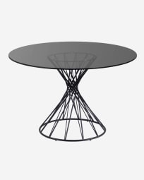 Στρογγυλό τραπέζι Niut, γυαλί και μαύρα ατσάλινα πόδια, Ø 120 εκ