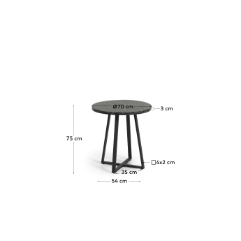 Στρογγυλό τραπέζι Tella, μαύρο μωσαϊκό και ατσάλινα πόδια, Ø70εκ - μεγέθη