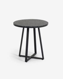 Στρογγυλό τραπέζι Tella, μαύρο μωσαϊκό και ατσάλινα πόδια, Ø70εκ