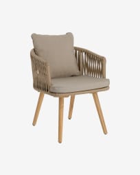 Καρέκλα Hemilce, μπεζ σκοινί και πόδια από μασίφ ξύλο ακακίας, 100% FSC
