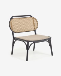 Καρέκλα Doriane, μασίφ φτελιά σε φινίρισμα μαύρης λάκας και ταπετσαρισμένο κάθισμα