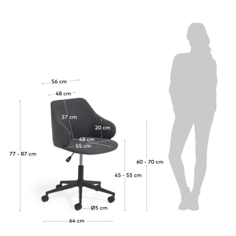 Καρέκλα γραφείου Einara, σκούρο γκρι - μεγέθη