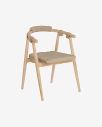Καρέκλα Majela, μασίφ ξύλο ευκαλύπτου σε φινίρισμα δρυός, μπεζ σκοινί 100% FSC