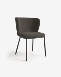 Καρέκλα Ciselia, μαύρο δέρμα προβάτου και μαύρο μέταλλο