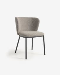 Καρέκλα Ciselia, ανοιχτό γκρι σε υφή προβάτου και μαύρο μέταλλο