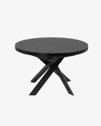 Ανοιγόμενο στρογγυλό τραπέζι Vashti, γυαλί και μαύρα ατσάλινα πόδια, Ø 120 (160) εκ