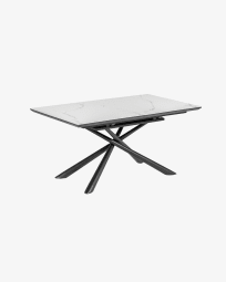 Ανοιγόμενο τραπέζι Theone, λευκή πορσελάνη, μαύρα ατσάλινα πόδια, 160 (210) x 90 εκ