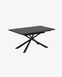 Ανοιγόμενο τραπέζι Theone, γυαλί και μαύρα ατσάλινα πόδια, 160 (210) x 90 εκ