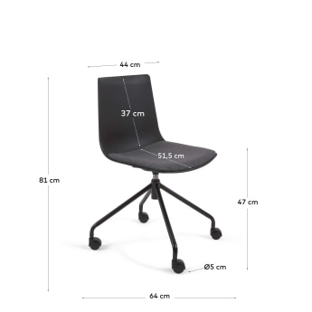 Καρέκλα γραφείου Ralfi, μαύρο με μαύρο κάθισμα - μεγέθη