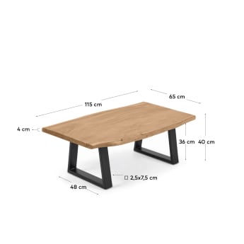 Τραπέζι σαλονιού Nahla, μασίφ ξύλο ακακίας σε φυσικό φινίρισμα, 115 x 65 εκ - μεγέθη