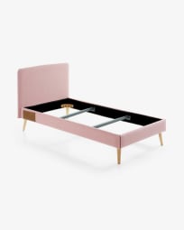 Κρεβάτι Dyla, αποσπώμενο, ροζ και πόδια σε μασίφ ξύλο οξυάς 90 x 190 εκ