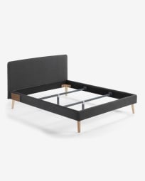 Κρεβάτι Dyla, αποσπώμενο, γραφίτης και πόδια σε μασίφ ξύλο οξυάς 150 x 190 εκ