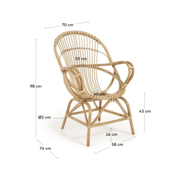 Mimosa rattan armchair with natural finish - μεγέθη