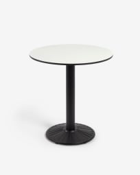 Τραπέζι εξωτερικού χώρου Tiaret, στρογγυλό, λευκό με μεταλλική μαύρη βάση, Ø68εκ