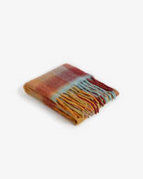 Μάλλινη κουβέρτα Galilea, πολύχρωμο καρό με κρόσσια, 125 x 150εκ