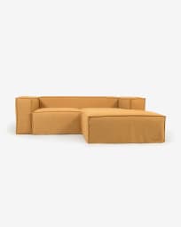 2θ καναπές Blok με ανάκλινδρο δεξιά και αποσπώμενα καλύμματα, μουσταρδί λινό, 240εκ
