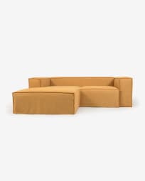 2θ καναπές Blok με ανάκλινδρο αριστερά και αποσπώμενα καλύμματα, μουσταρδί λινό, 240εκ