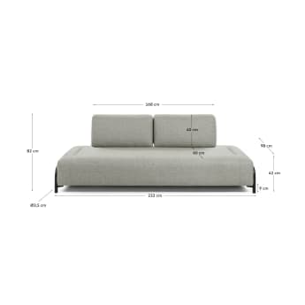 3θ πολυλειτουργικός καναπές Compo 232 εκ, μπεζ - μεγέθη