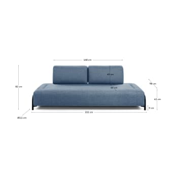 3θ πολυλειτουργικός καναπές Compo 232 εκ, μπλε - μεγέθη