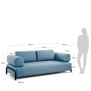 3θ καναπές Compo 232 εκ, μπλε - μεγέθη