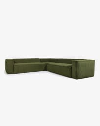 6θ γωνιακός καναπές Blok, χοντρό πράσινο κοτλέ, 320 x 320 εκ