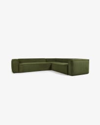Γωνιακός 5θ καναπές Blok, πράσινο χοντρό κοτλέ, 320x290εκ