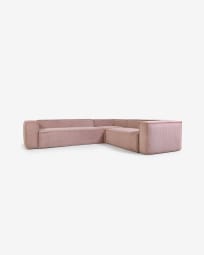 Γωνιακός 5θ καναπές Blok, ροζ χοντρό κοτλέ, 320x290εκ