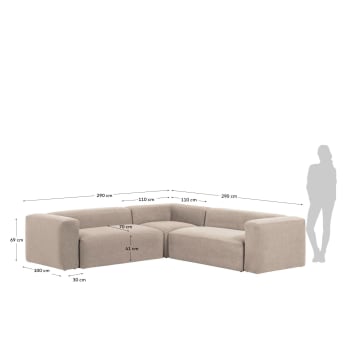 Γωνιακός καναπές 4θ Blok, μπεζ, 290x290εκ - μεγέθη