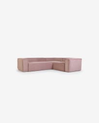 Γωνιακός 3θ καναπές Blok, ροζ χοντρό κοτλέ, 290x230εκ
