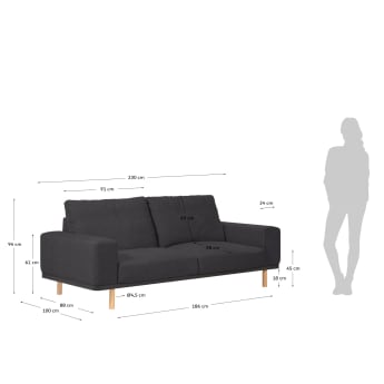3θ καναπές Noa με πόδια σε φυσικό φινίρισμα 230 εκ, γκρι - μεγέθη