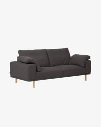 Noa 3 seater sofa with cushions in grey with natural finish legs, 230 cm