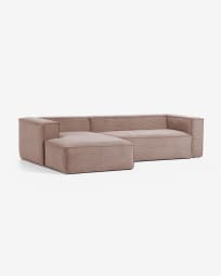 3θ καναπές με ανάκλινδρο αριστερά Blok, 300 εκ, ροζ κοτλέ