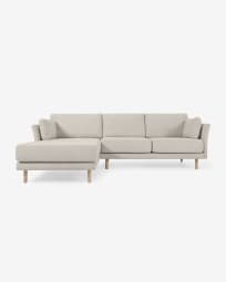 3θ καναπές Gilma με ανάκλινδρο αριστερά/δεξιά, μπεζ, πόδια σε φυσικό φινίρισμα, 261 εκ