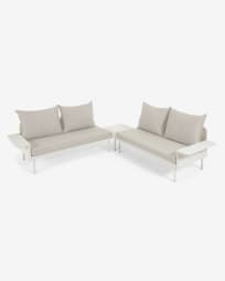 Σετ εξωτερικού χώρου γωνιακός καναπές και τραπέζι Zaltana, αλουμινίο σε λευκό ματ, 164εκ