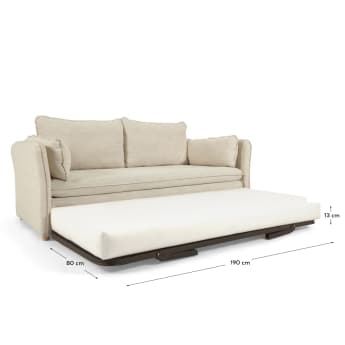 Καναπές-κρεβάτι Tanit, λευκό, πόδια σε μασίφ ξύλο οξυάς σε φυσικό φινίρισμα, 210 εκ - μεγέθη