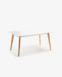 Τραπέζι Melan, λευκό MDF, μασίφ πόδια καουτσούκ, 160 x 90 εκ